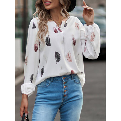 قميص ريشي نسائي بطاقة V-Neck