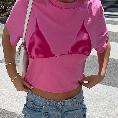 قميص مريح وملهى مع طباعة مثيرة مع رقبة مستديرة قميص بأكمام قصيرة