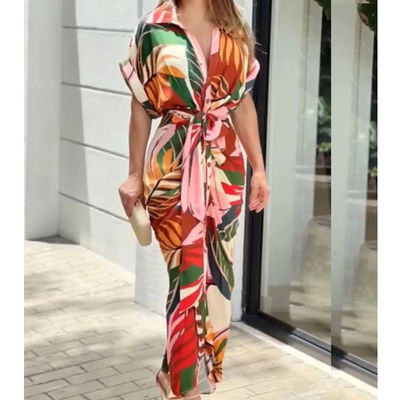 أكمام قصيرة طابعة زهرية ملابس عريضة ملابس نسائية مريحة عادي مثير نحيف