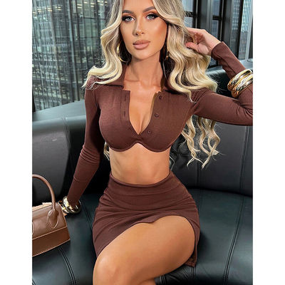 طوق بولو ملابس رياضية مثيرة أكمام طويلة تنورة ملونة مثيرة ملابس رياضية