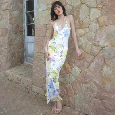 فستان سيدة صيفي أنيق طباعة سكسية بدون ظهرها