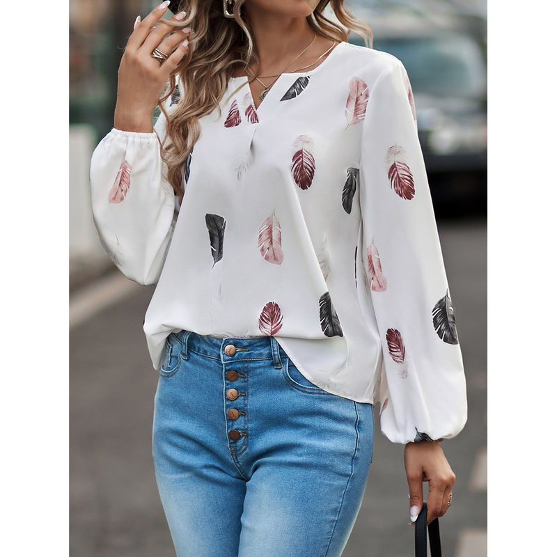 قميص ريشي نسائي بطاقة V-Neck
